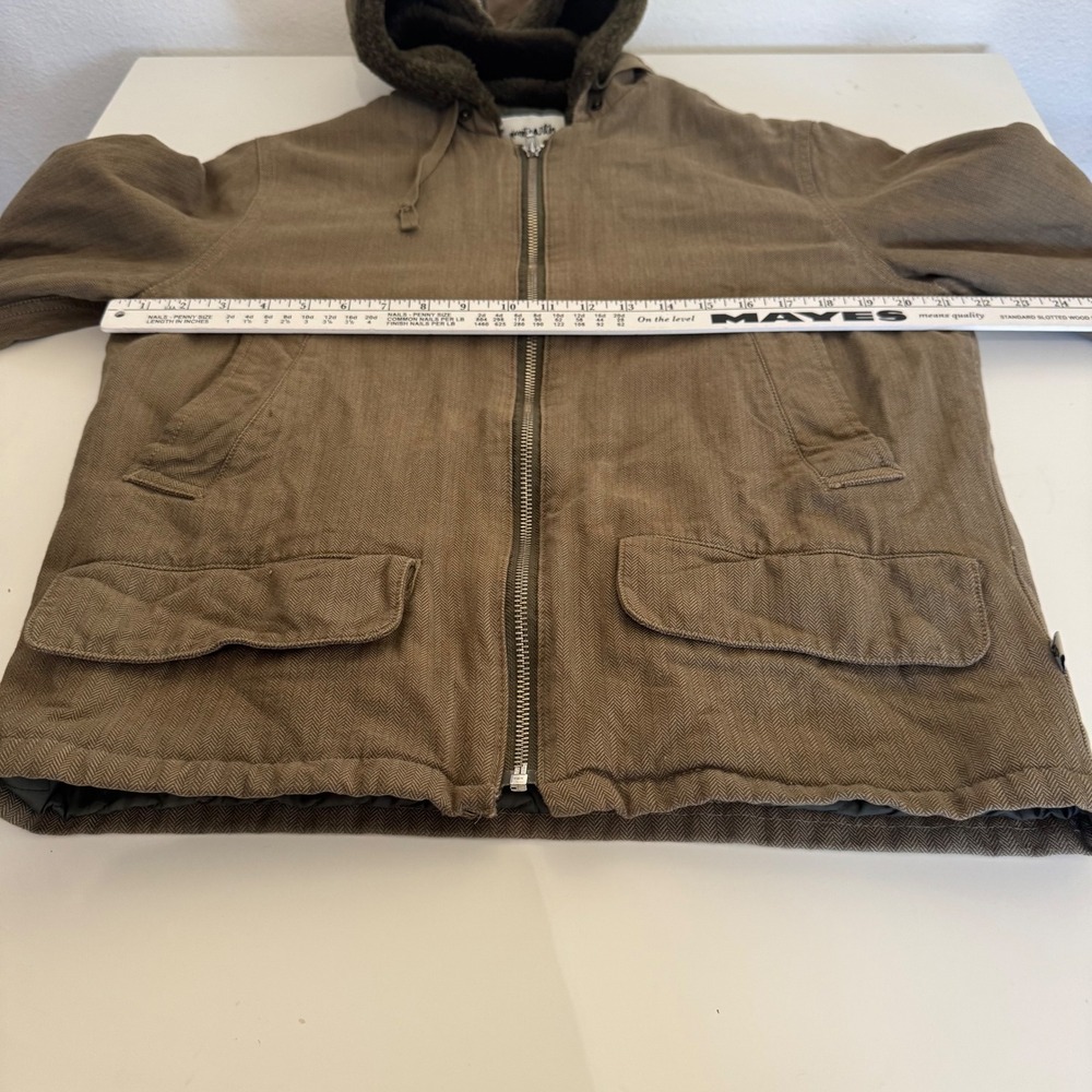 Planet Earth Women's Olive Green Herringbone Faux Fur Lined Hooded Jacket Small - Picture 11 of 14